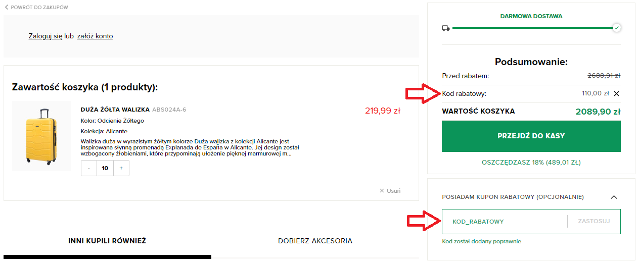 Gdzie pojawia się mój rabat po wprowadzeniu kodu rabatowego?